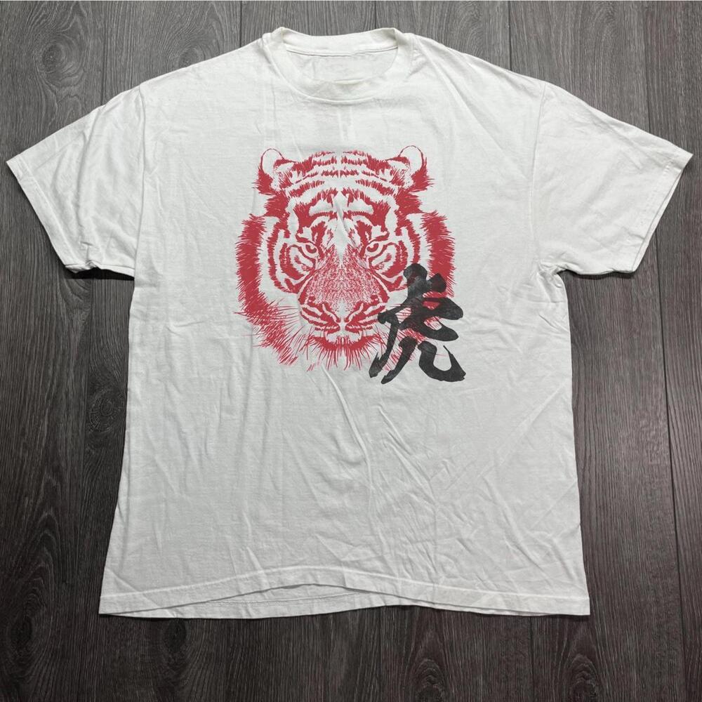 White Tiger Graphic Tee With Red Accents